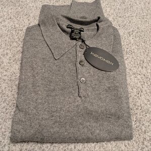 NWT Kevonan cashmere, silk blend Men's Grey Polo Sweater, large